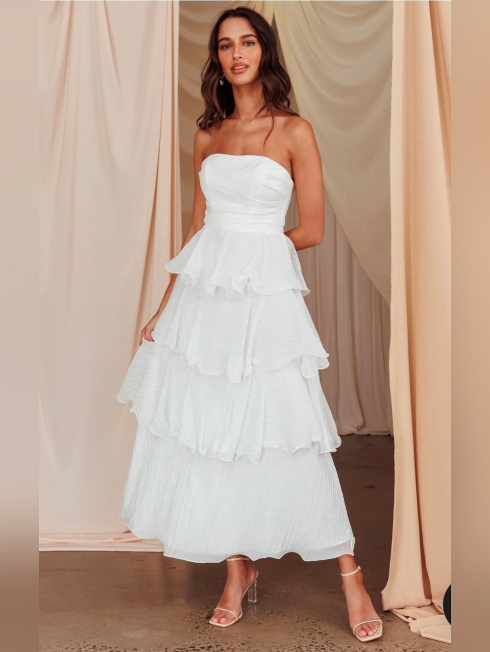 NWT Selfie Leslie Giavana Strapless Layered Midi Dress Off White Size L